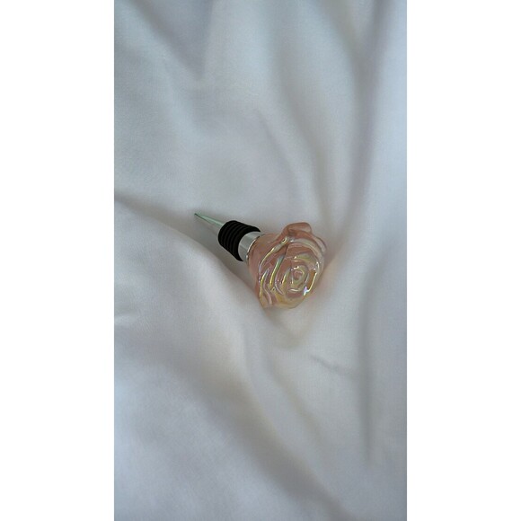 Iridescent Pink Rose Shaped Wine Bottle Stopper - Picture 2 of 7